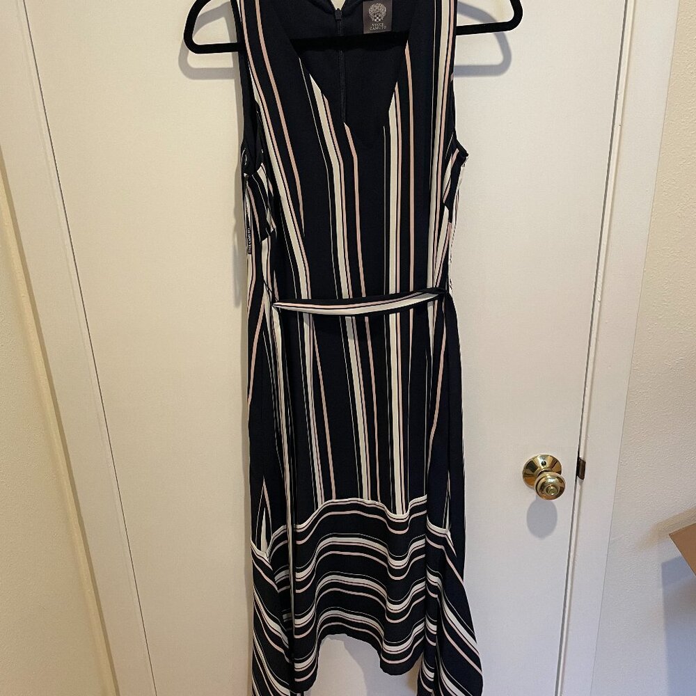 Vince Camuto Handkerchief Hem Stripe Crepe Dress